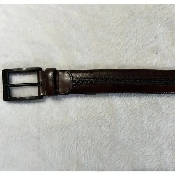 Mezlan Spain 38 Mens Leather Dress Belt Dark Brown Belt Gunmetal Tone Buckle - Picture 10 of 14